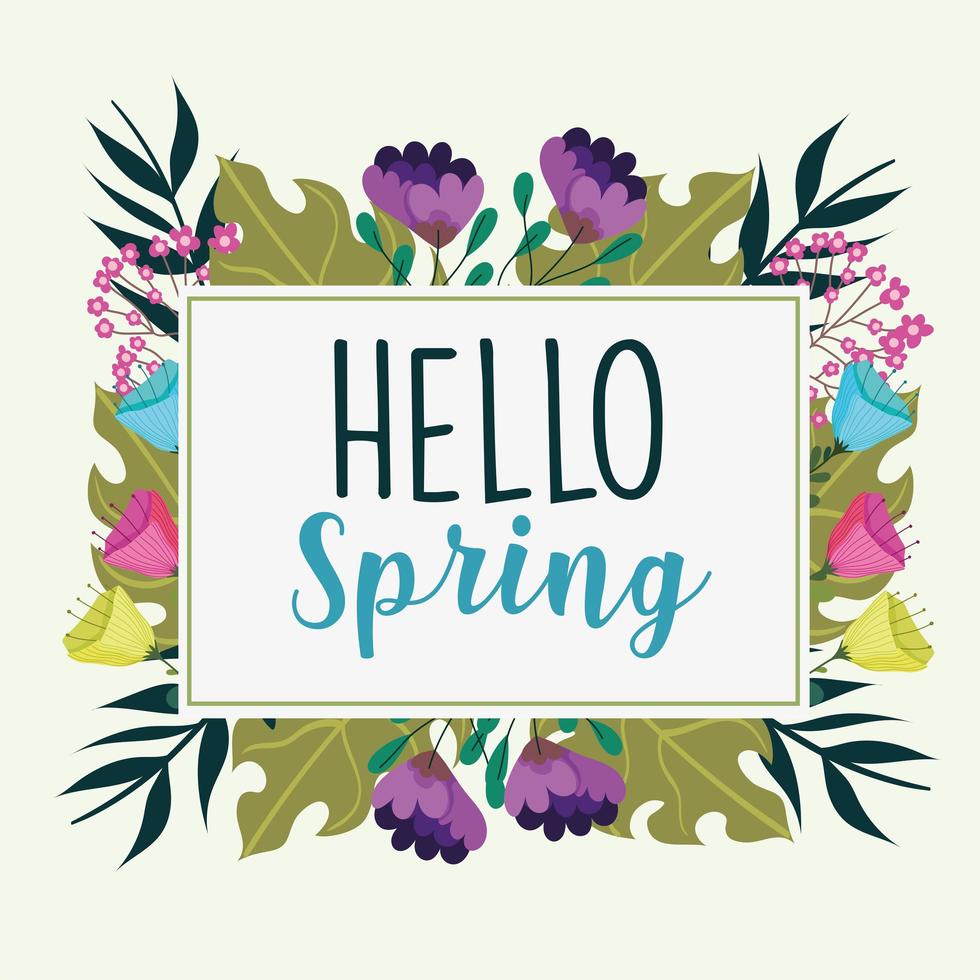 hello spring flowers label vector