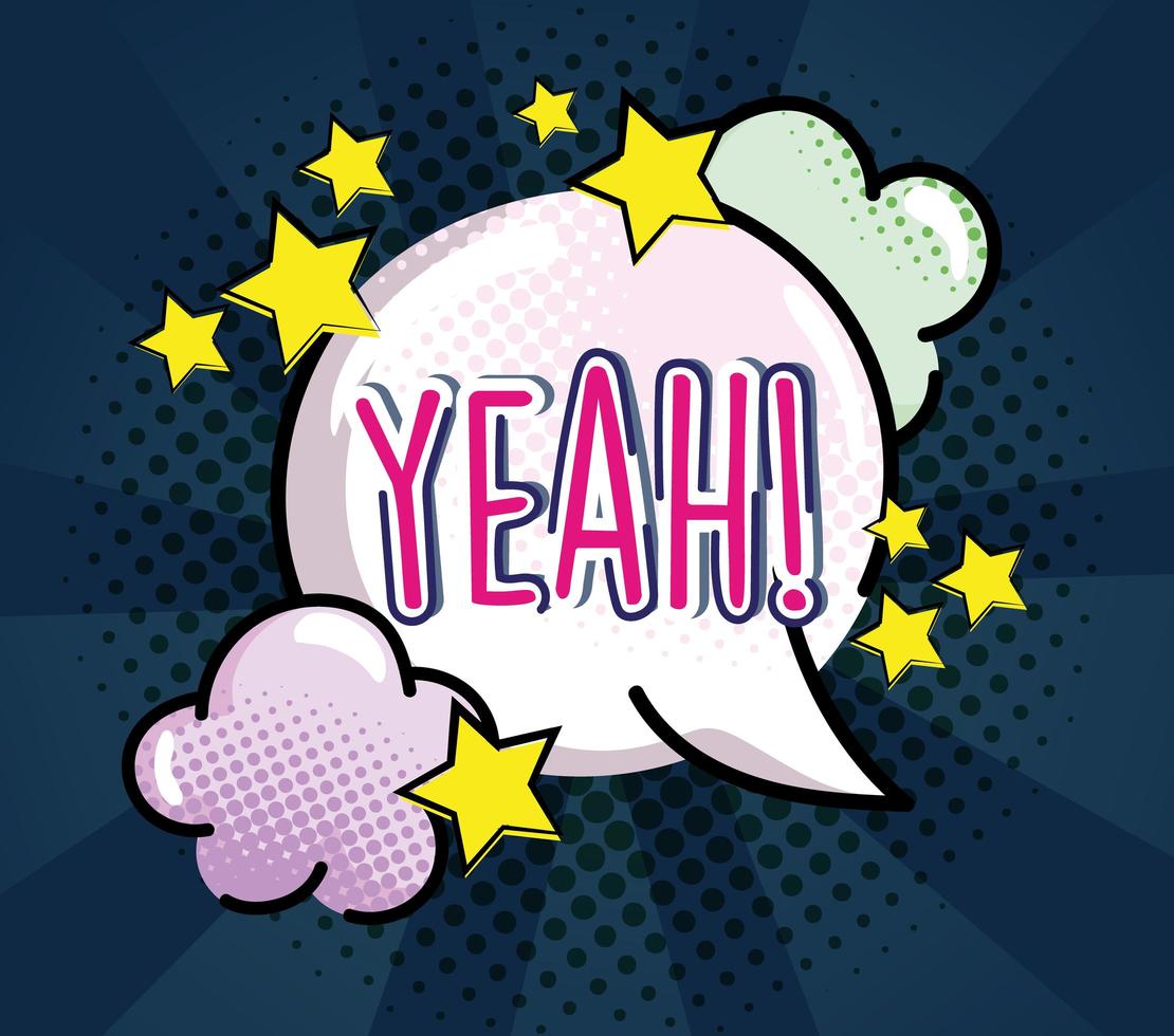 pop art speech bubble stars clouds with text Yeah halftone vector