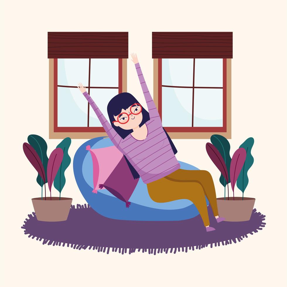 girl relaxing on chair vector