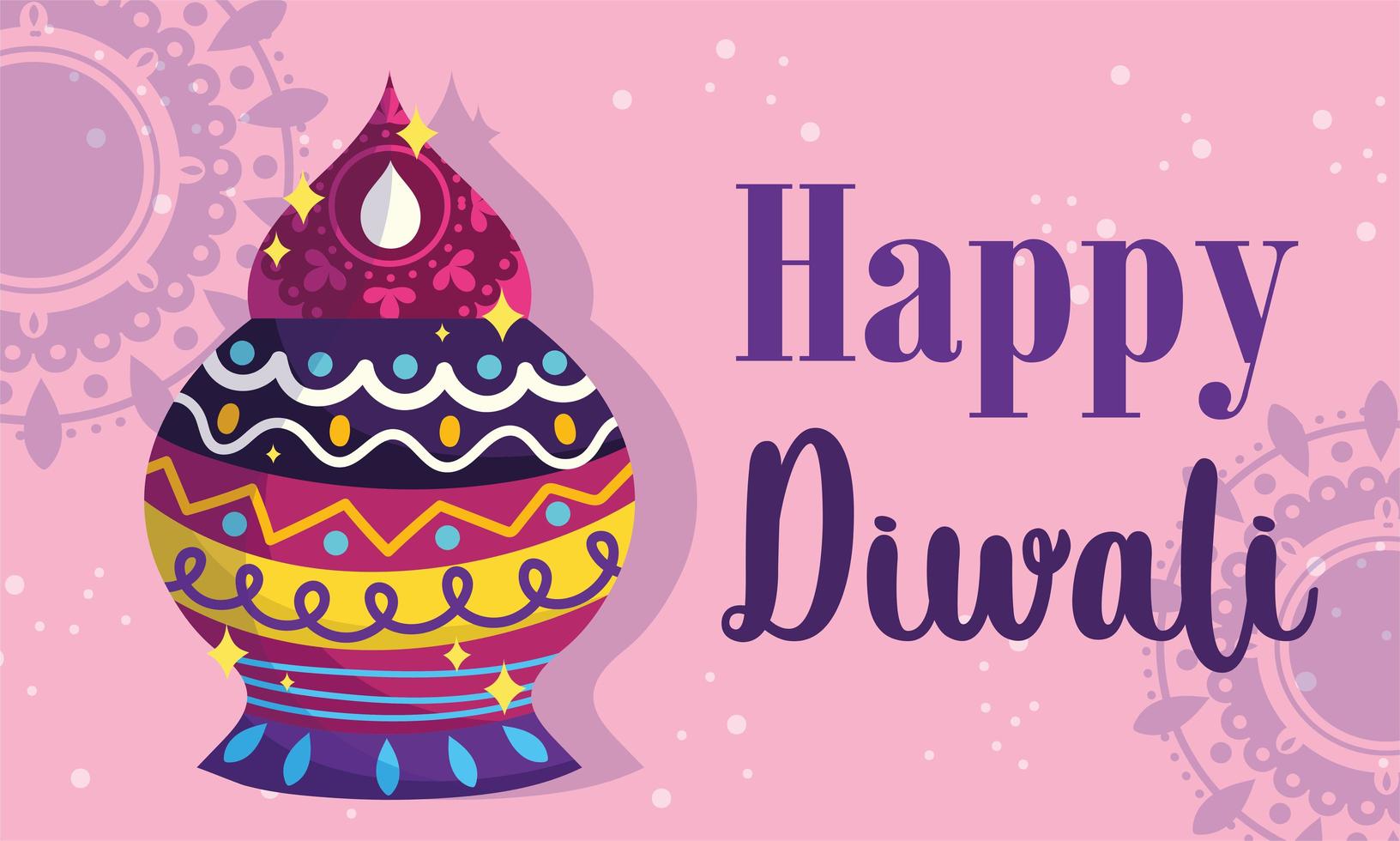 happy diwali festival, lights ceremony traditional detailed vector