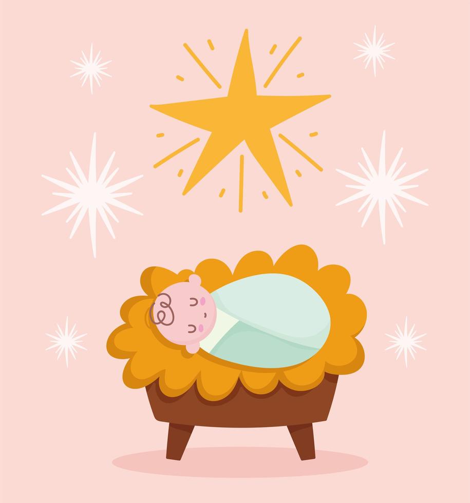 nativity, manger cute baby jesus in crib and star cartoon 2772502