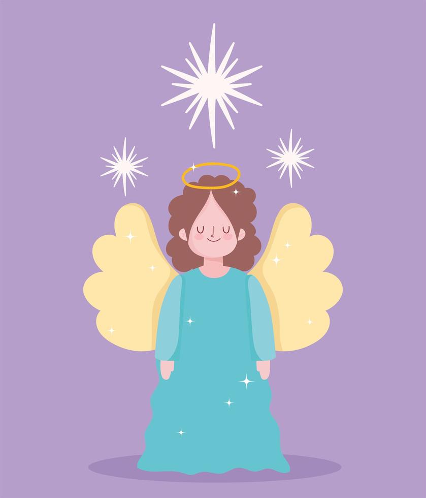 nativity, cute angel and stars cartoon character vector