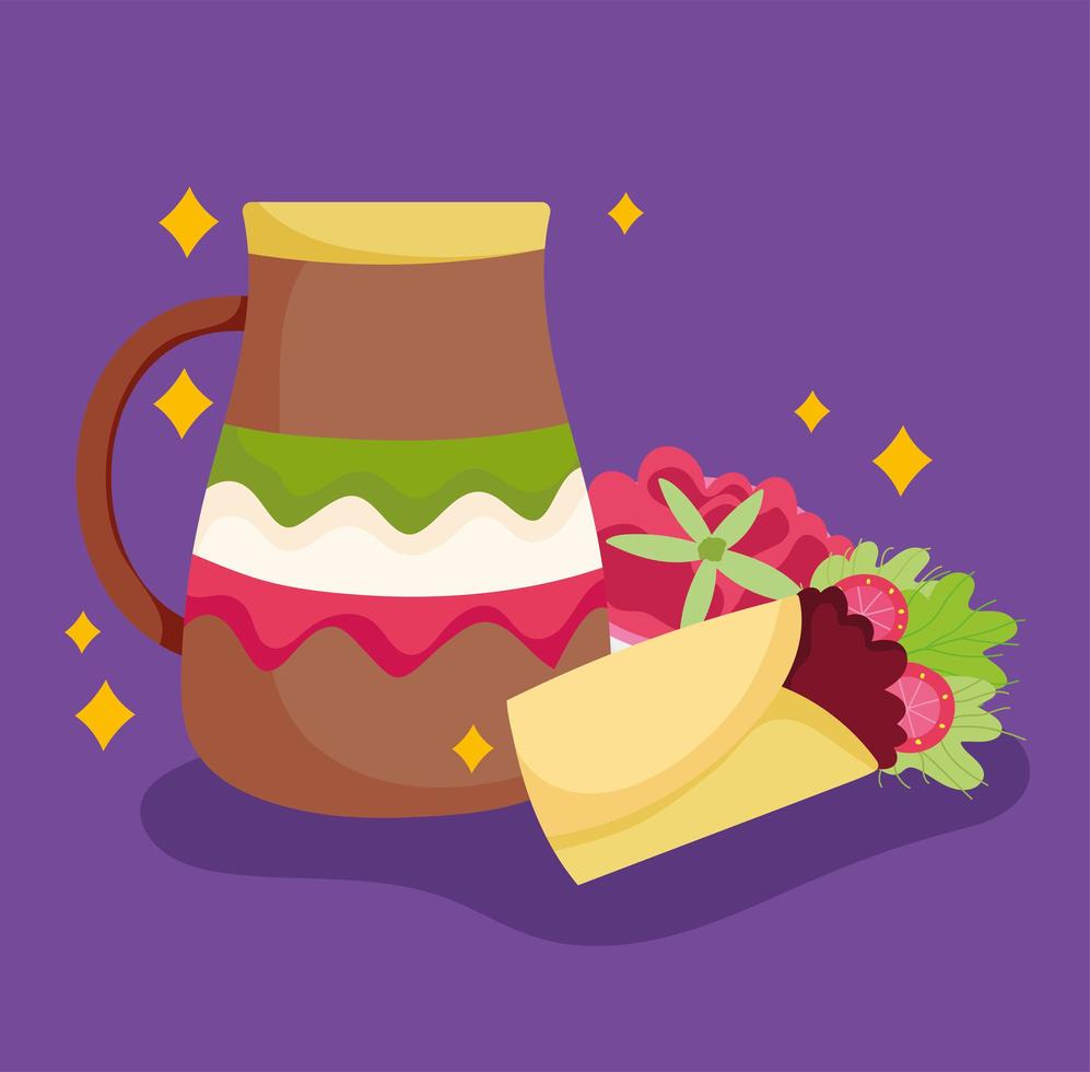 mexico culture food burrito and cup design vector