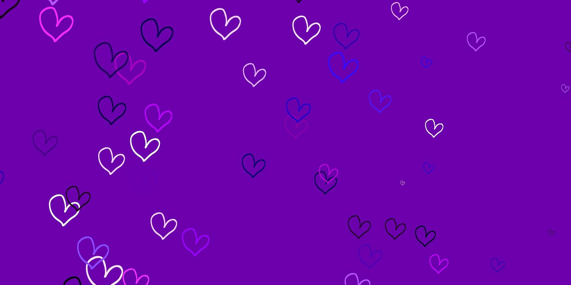 Fondo de vector violeta, rosa claro con corazones.