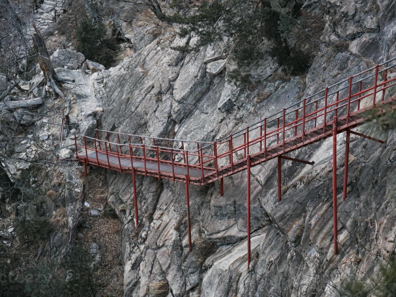 Metal bridge with steps in Seoraksan National Park, South Korea photo