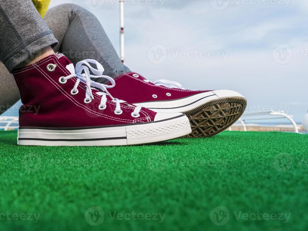 Red women sneakers close up photo