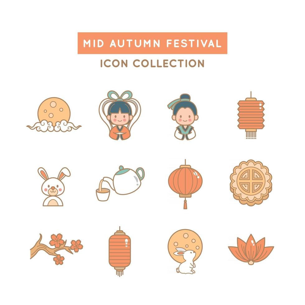 iconos del festival del medio otoño vector