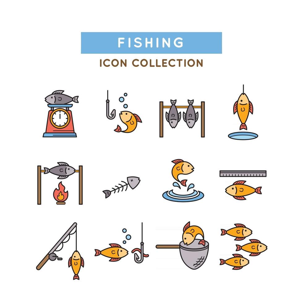 colección de iconos de pesca vector