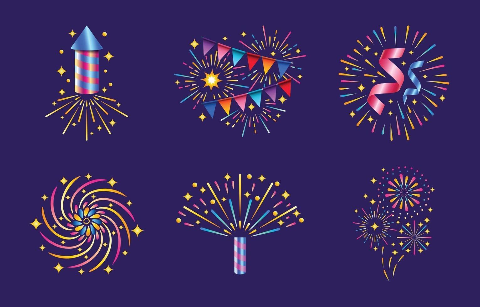 colección de iconos de fuegos artificiales y petardos vector