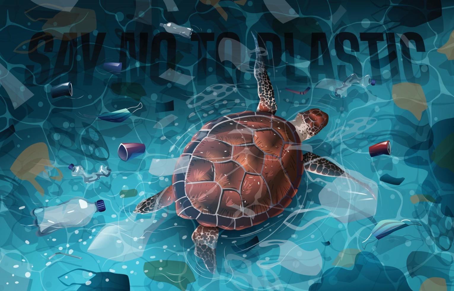 di no al plástico con el concepto de tortuga marina vector