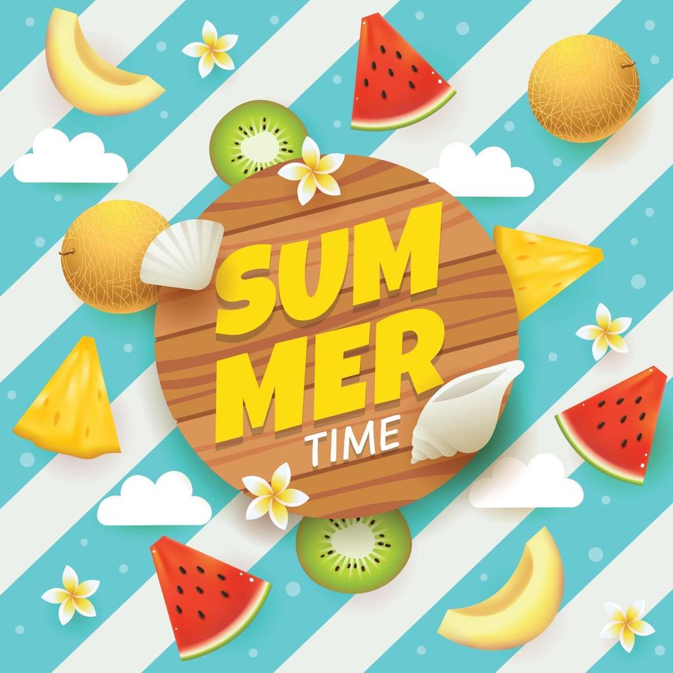 horario de verano con frutas y flores. vector