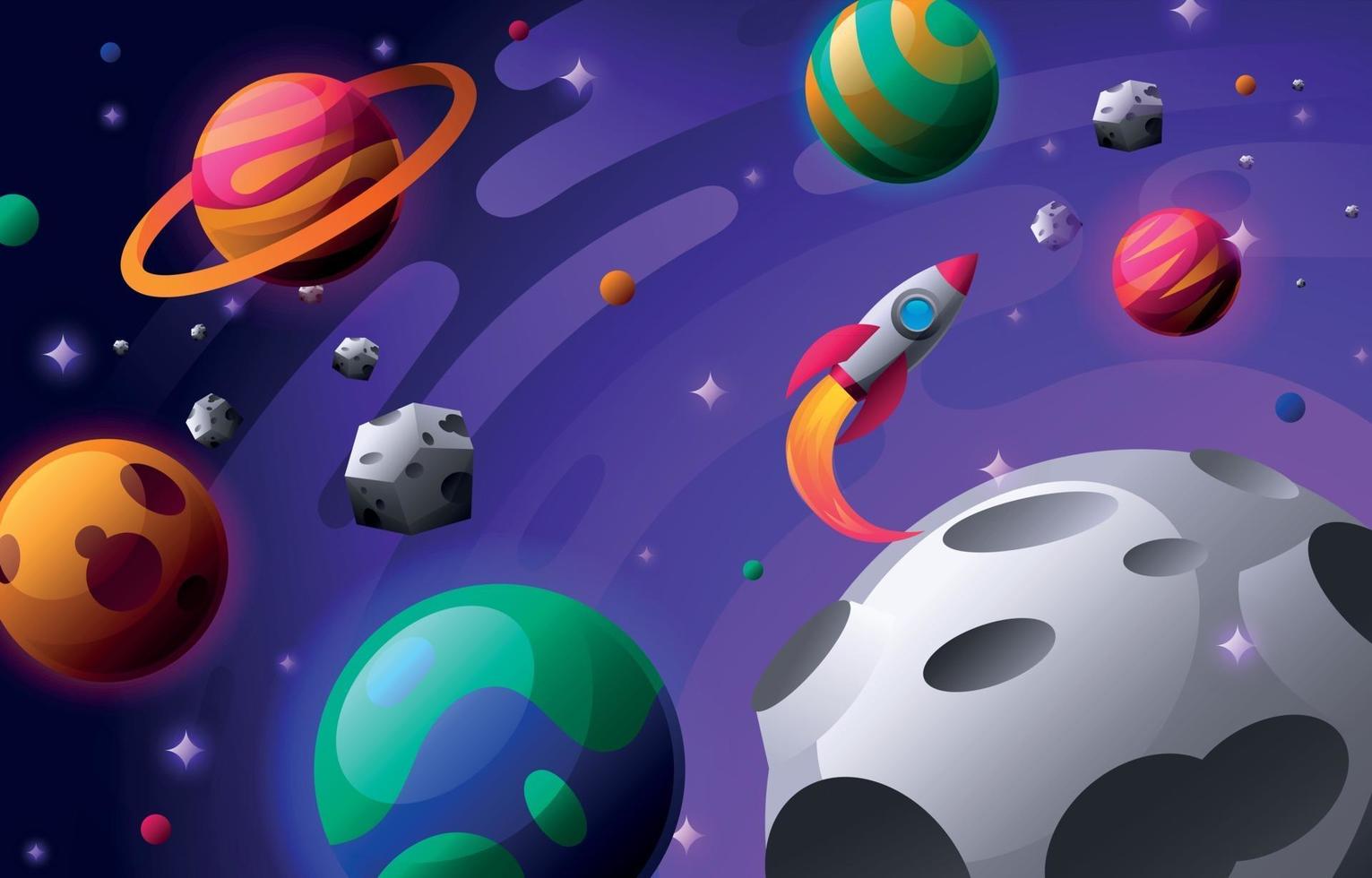 colorido espacio exterior con planetas y nave espacial vector