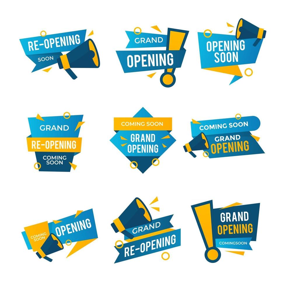 conjunto de insignias de gran inauguración vector