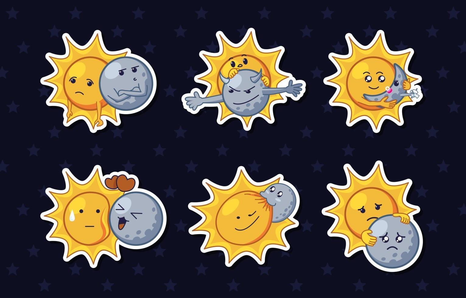 Solar Eclipse Characters Based Sticker Pack vector