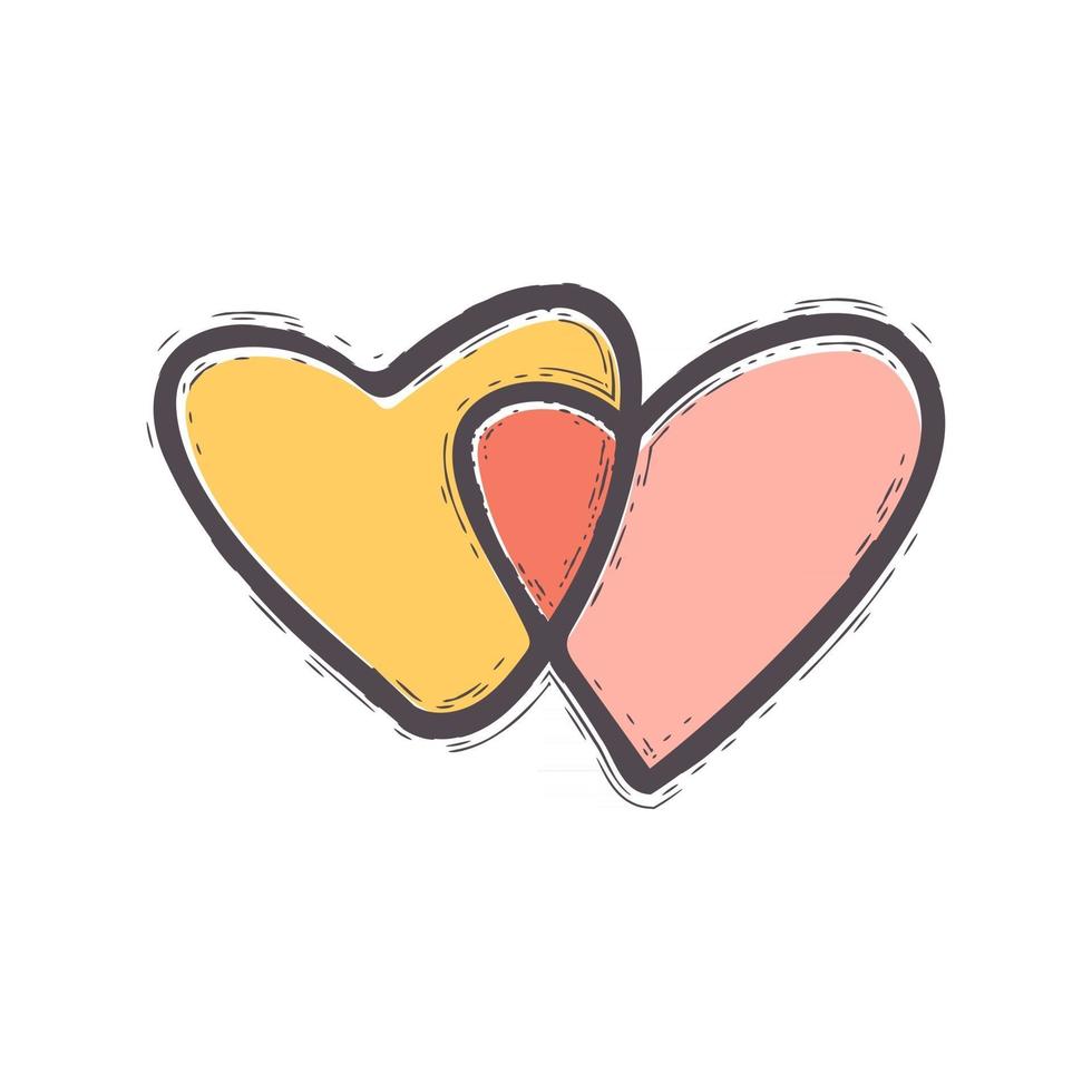 Hand drawing two hearts doodle icon. vector