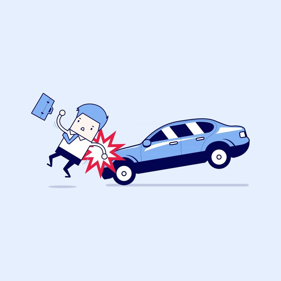 Businessman about to be hit by a car, Road Safety. Cartoon character thin line style vector. vector