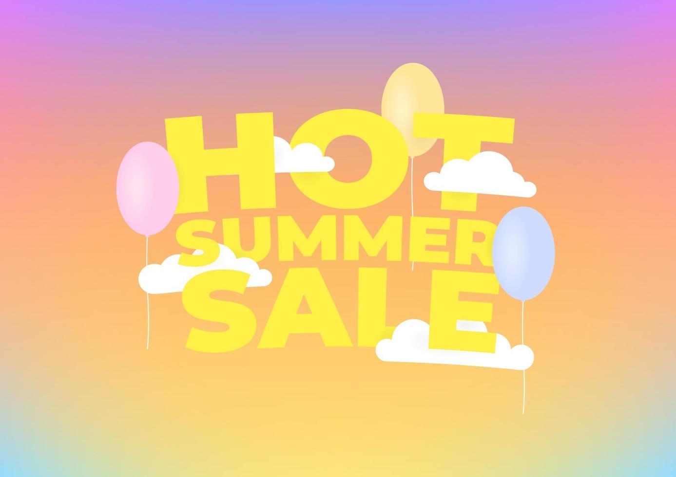 Trendy hot summer sale banner template. Festive clouds and balloons sale campaign. vector