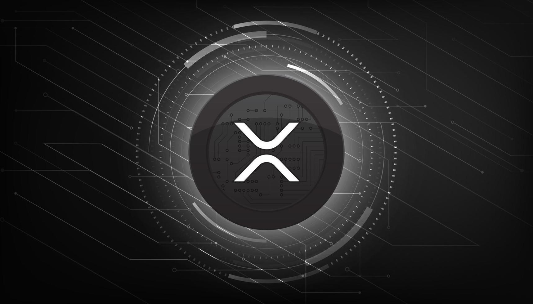 banner temático de moneda criptográfica de ripple xrp. moneda de ondulación o icono de xrp sobre fondo de color negro moderno. vector