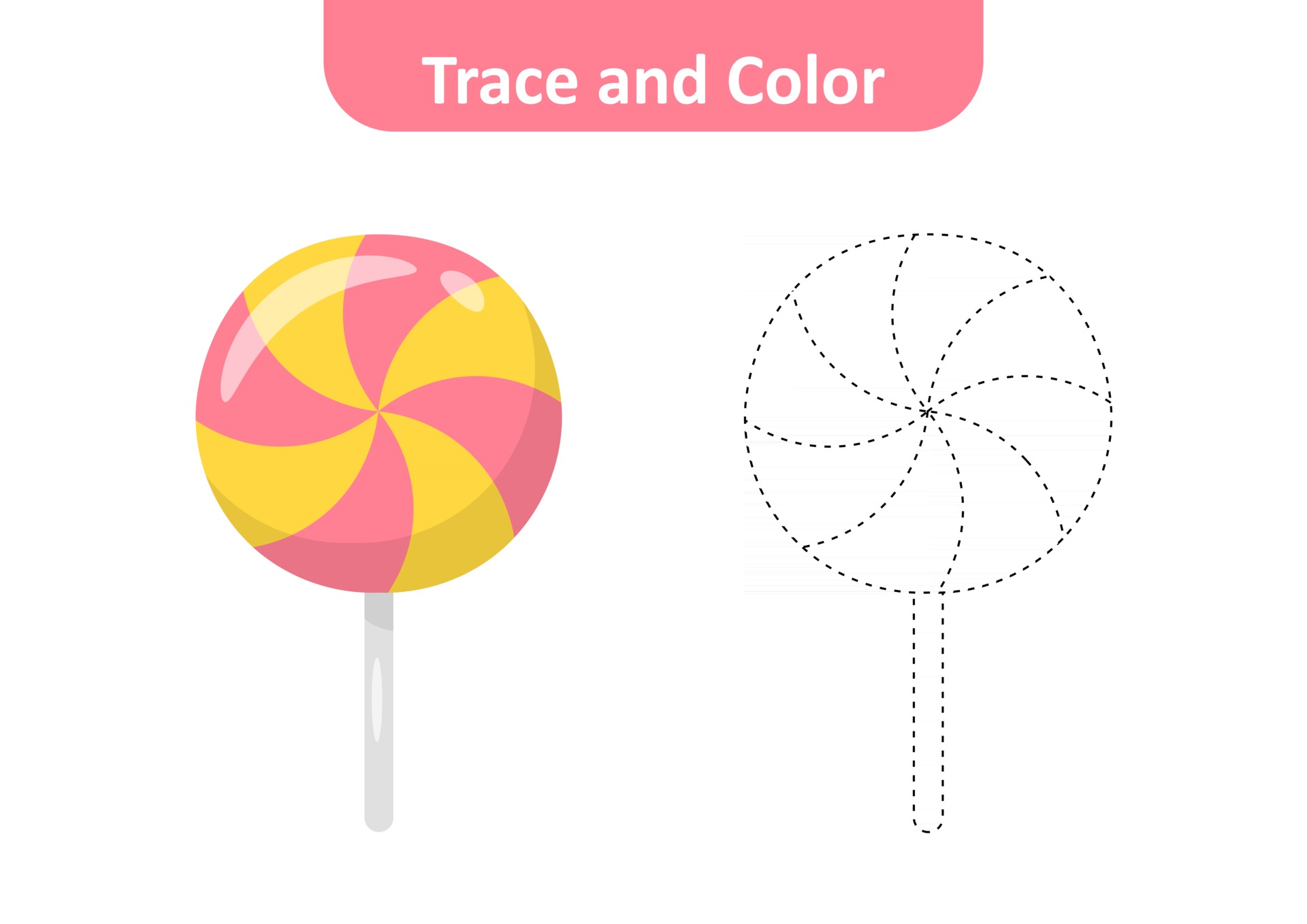Trace And Color Coloring Page For Kids Candy Vector 2773744 Vector Art At Vecteezy