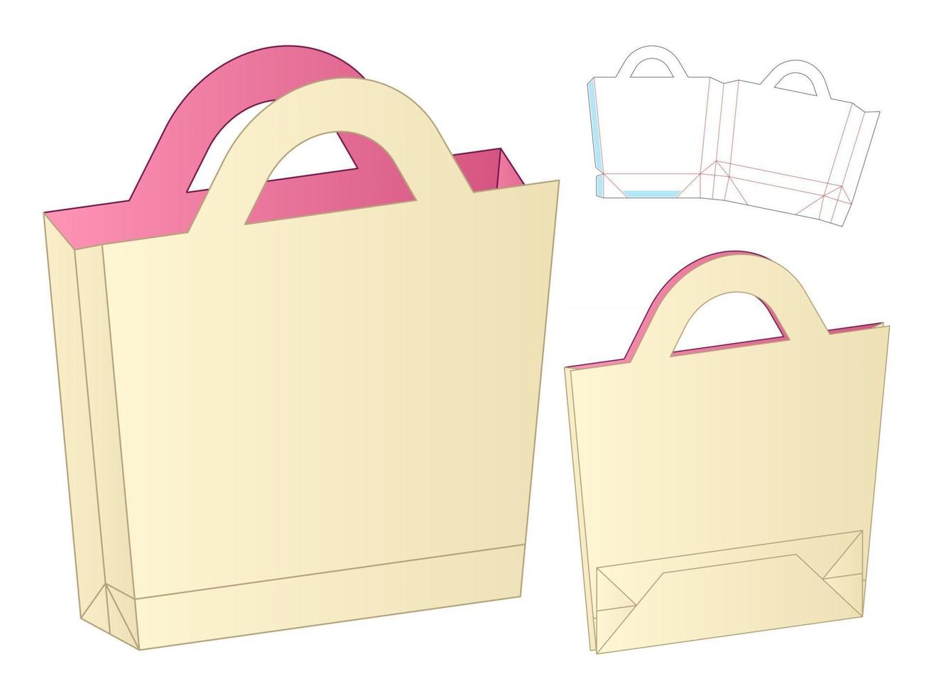paper bag packaging die cut template design. 3d mock-up vector