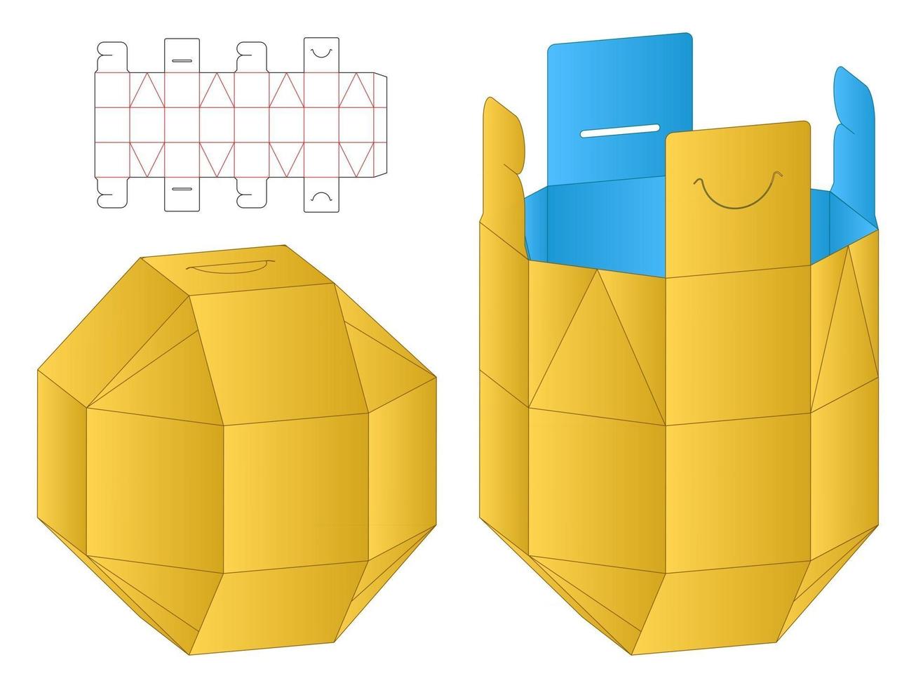 caja de embalaje diseño de plantilla troquelada maqueta 3d vector