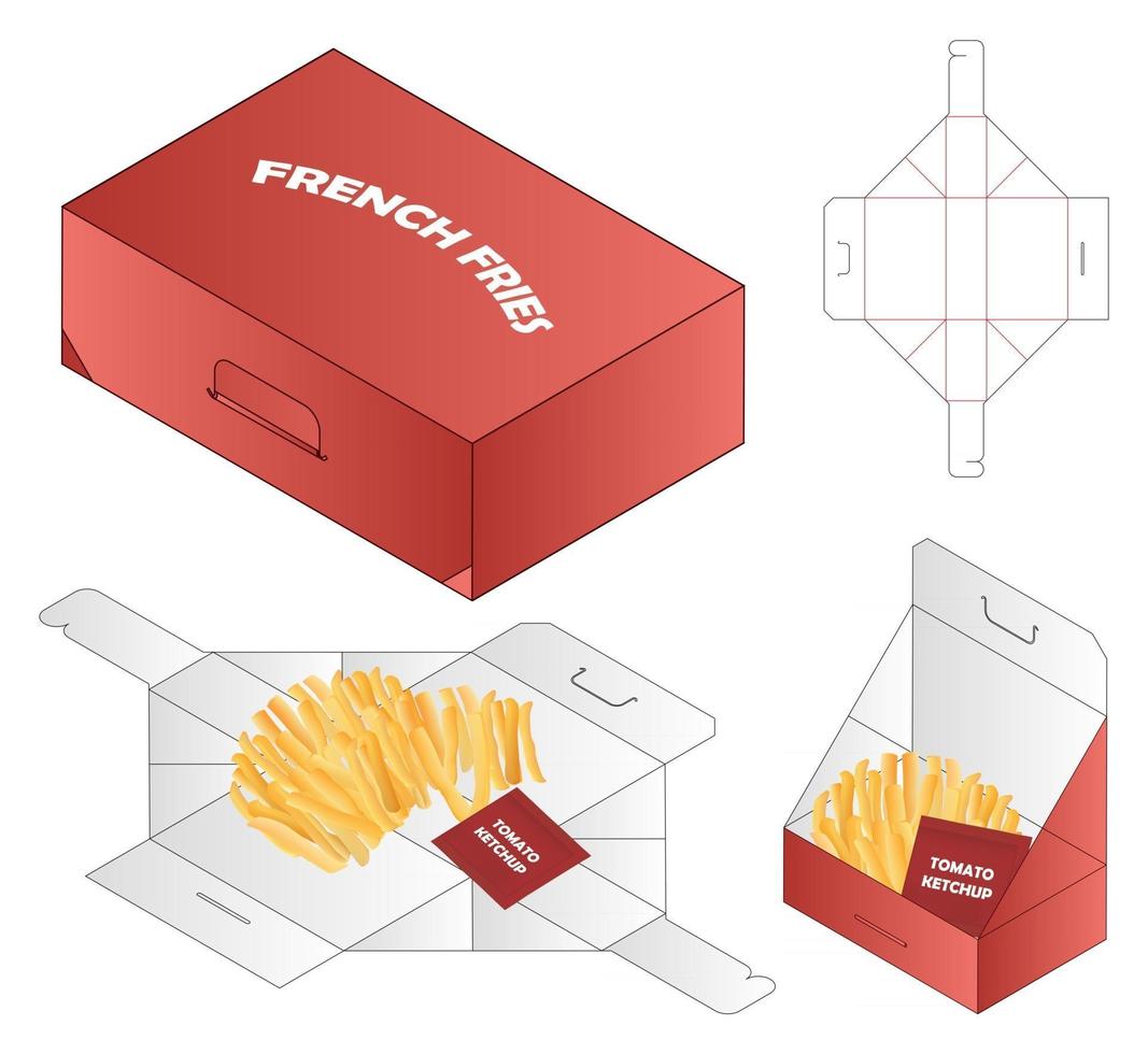 caja de embalaje diseño de plantilla troquelada maqueta 3d vector