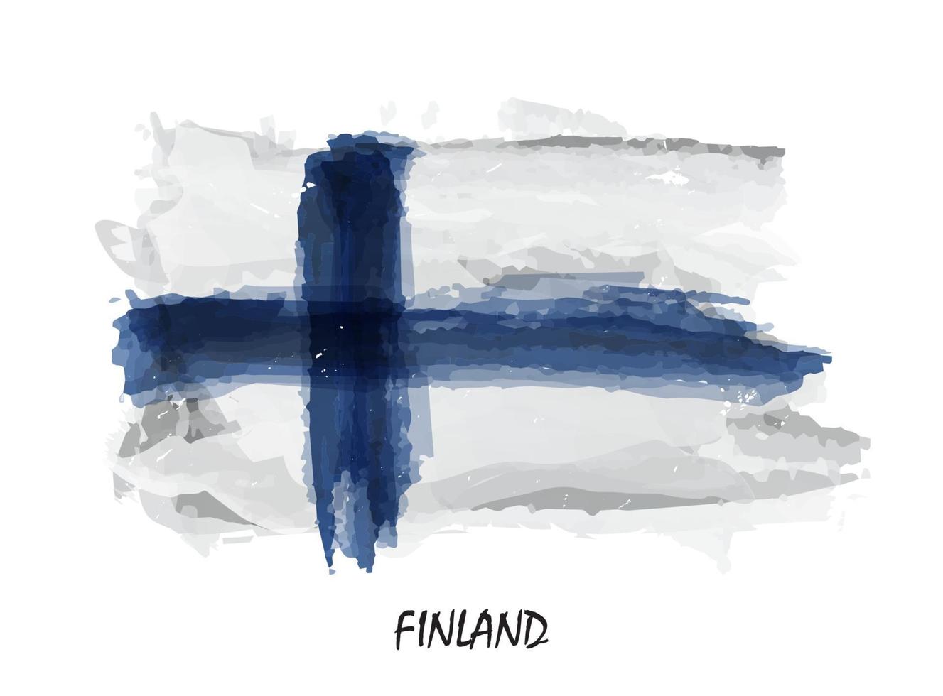 Realistic watercolor painting flag of Finland . Vector .