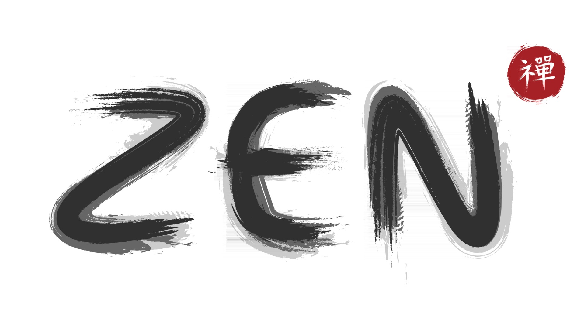 Zen character headline with grunge ink watercolor painting style