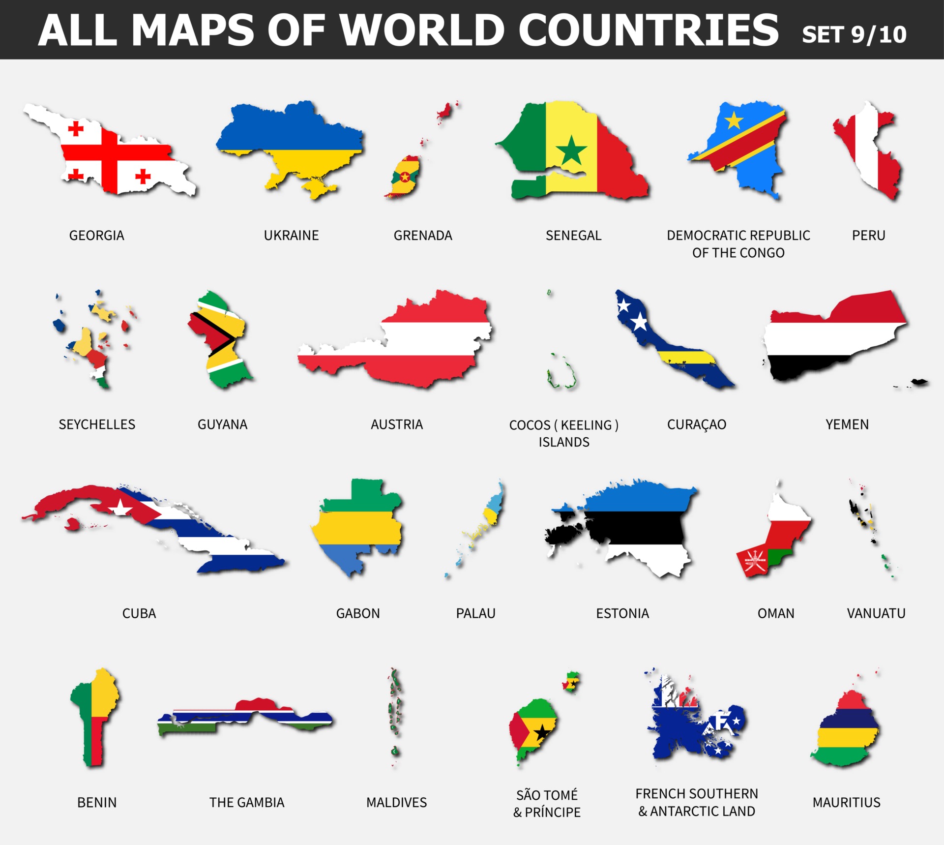All Maps Of World Countries And Flags Set 9 Of 10 Collection Of Outline Shape Of International Country Map With Shadow Flat Design Vector Vector Art At Vecteezy