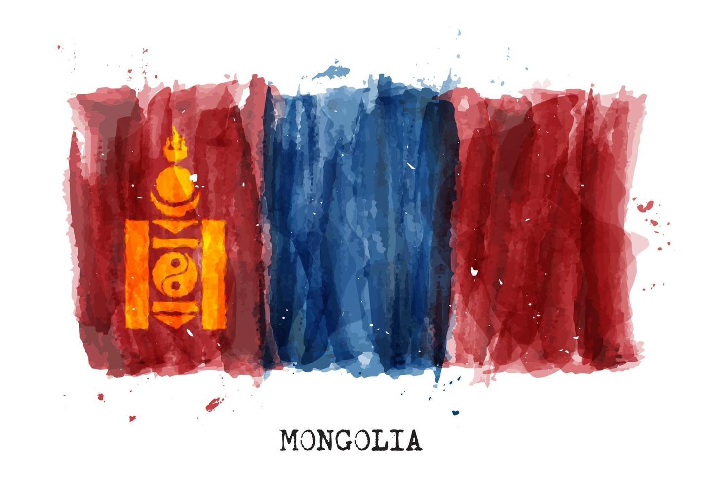 Realistic watercolor painting flag of Mongolia . Vector .