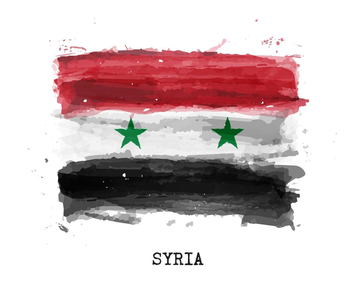 Realistic watercolor painting flag of Syria . Vector .