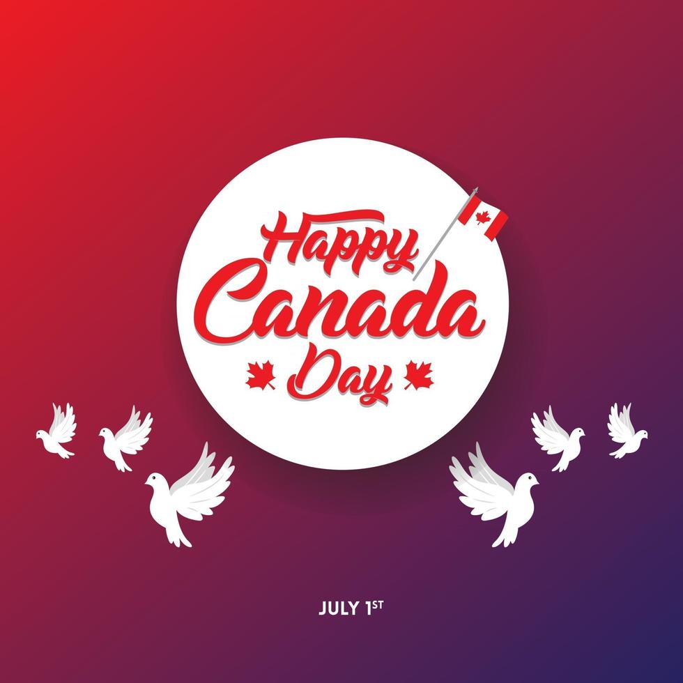 Happy Canada Day free vector illustration template with flags and pigeons