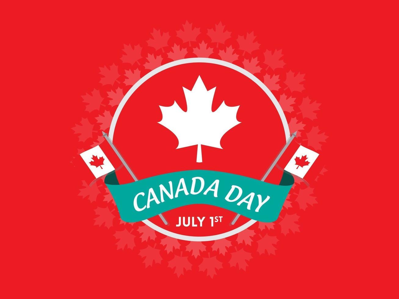 Happy Canada Day free vector background design with maple leaf pattern and typographic elements.