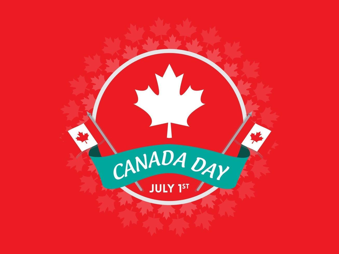 Happy Canada Day free vector background design with maple leaf pattern and typographic elements.