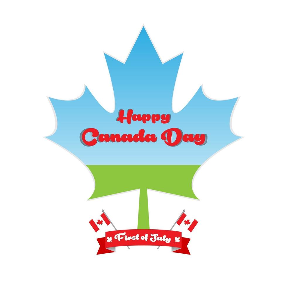 Happy Canada Day free vector illustration emblem in maple leaf shape