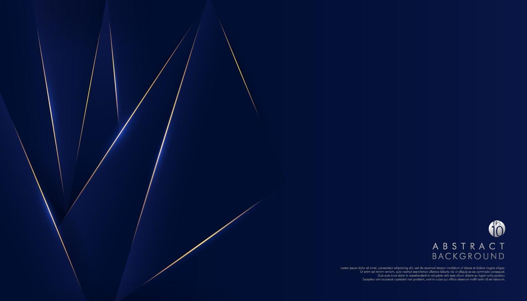 Abstract dark navy blue premium background with luxury triangles pattern and gold lighting lines. You can use for cover brochure template, poster, banner web, print ad, etc. Vector illustration