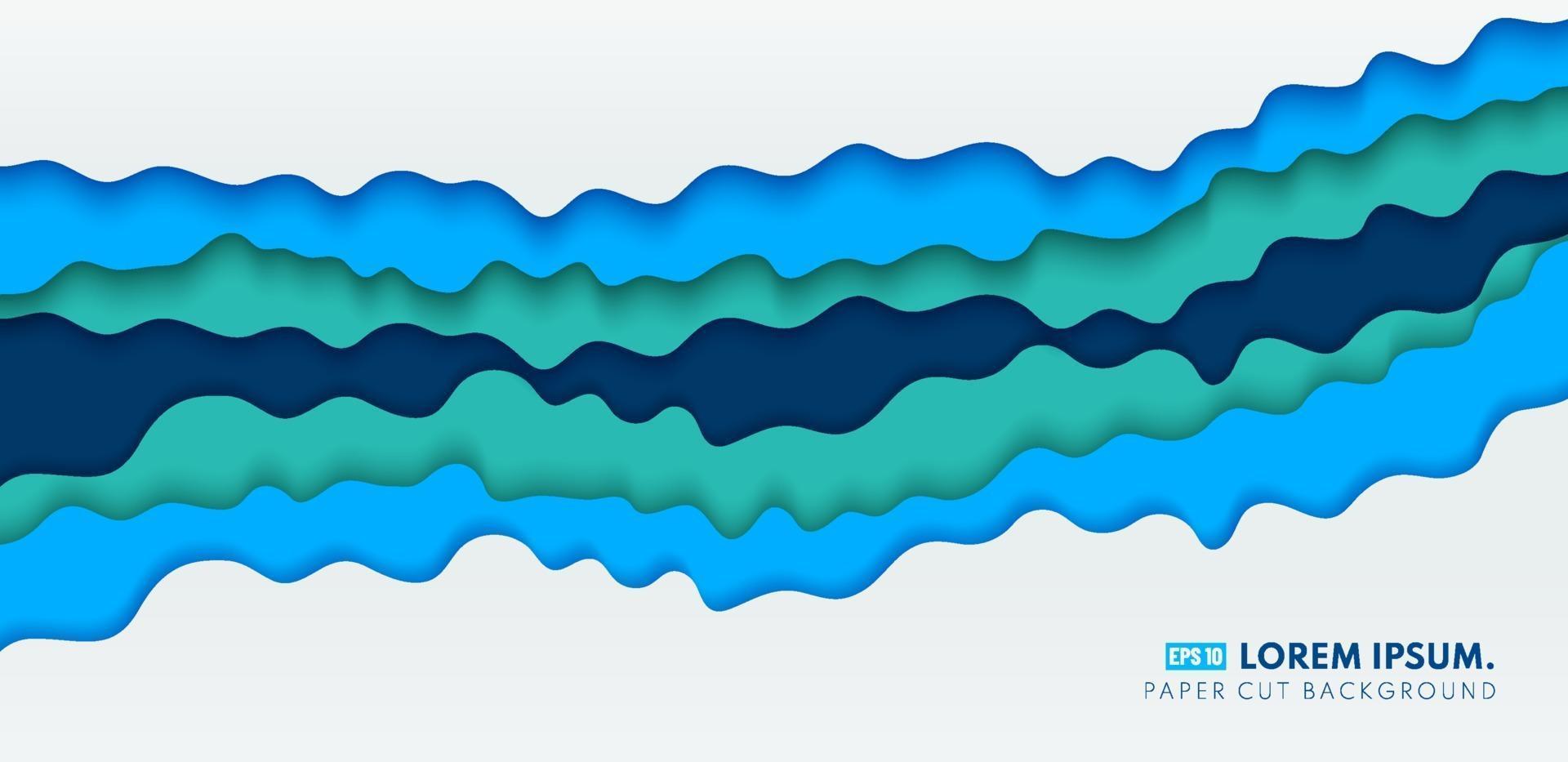 Abstract blue wave layer on white background paper cut style. 3d topography. Carving art. You can use for cover, poster, banner web, flyer, Landing page, Print ad. vector