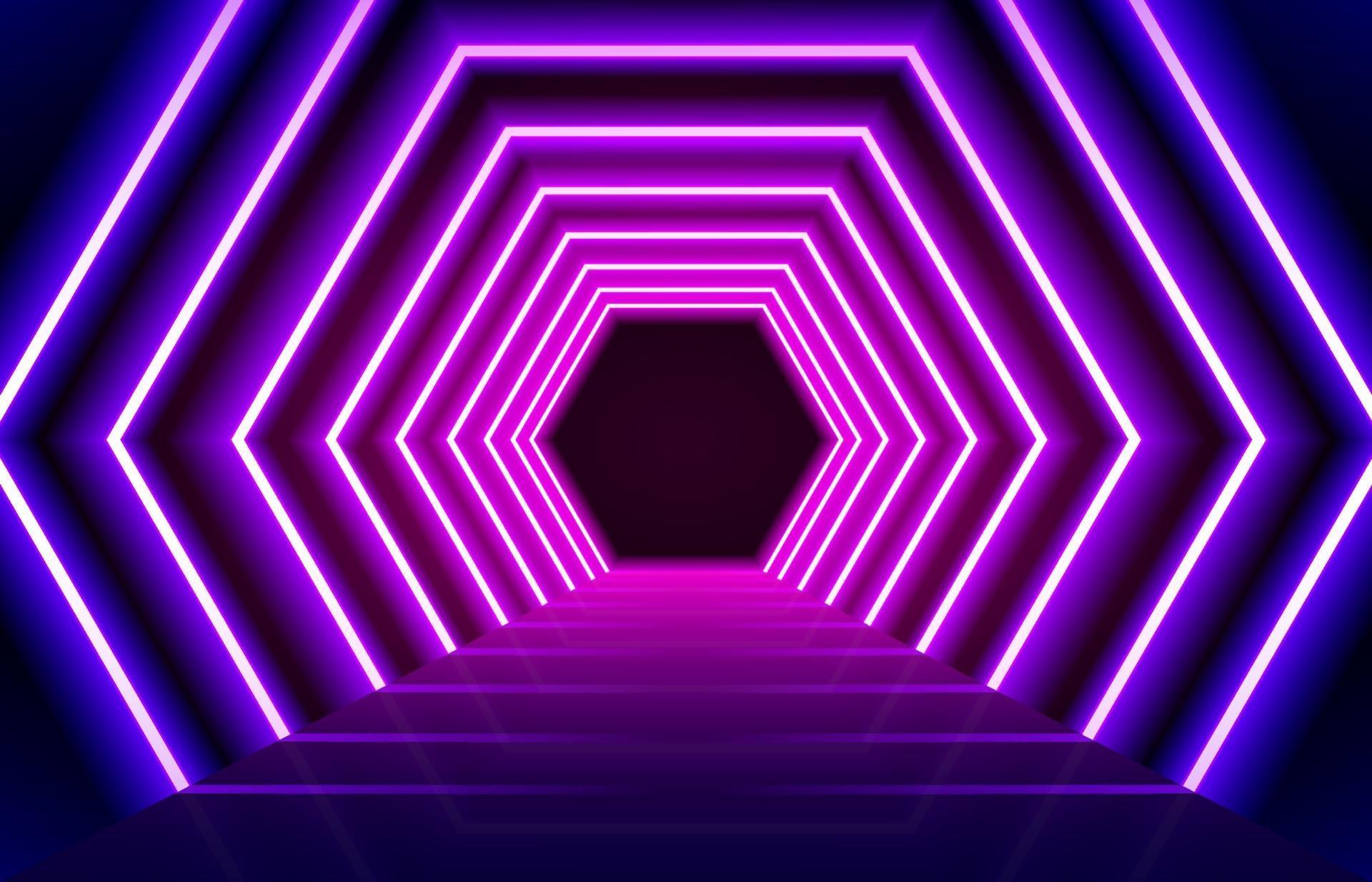 Abstract glowing magenta blue neon lights line floor background