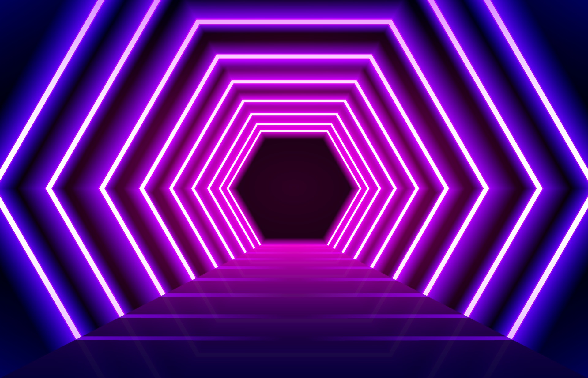 Abstract glowing blue neon lights line floor background. Perspective hexagon led vip neon lights entrance or festival concept. 2774122 Vector Art at Vecteezy