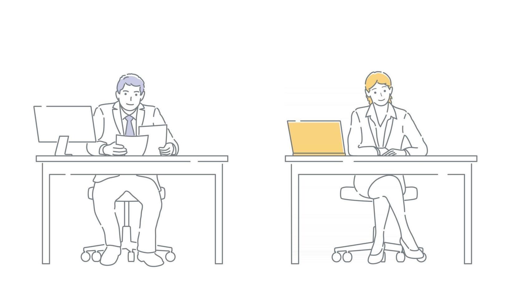 Set Of Vector Business People Working At The Desks Isolated On A White Background