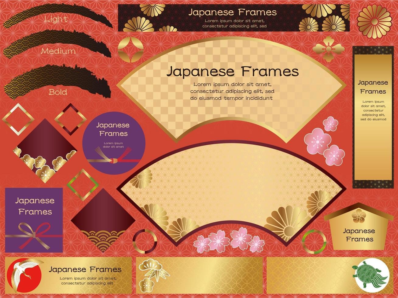 Set Of Japanese Style Vector Frames And Backgrounds