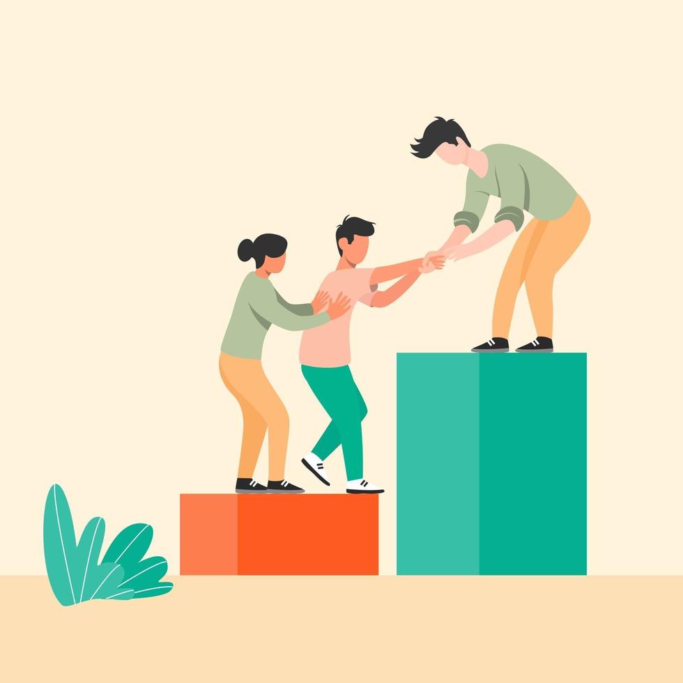 Teamwork illustration concept vector, worker helping each other for business group vector