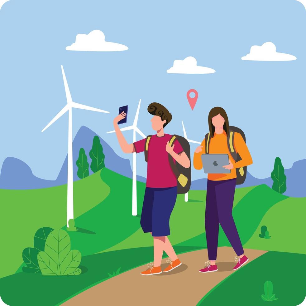 Couple travelling following the map illustration concept vector