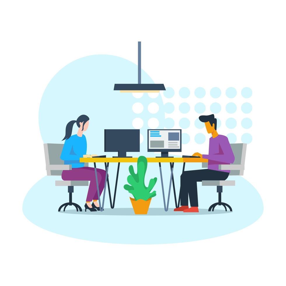 Employees working in office vector illustration