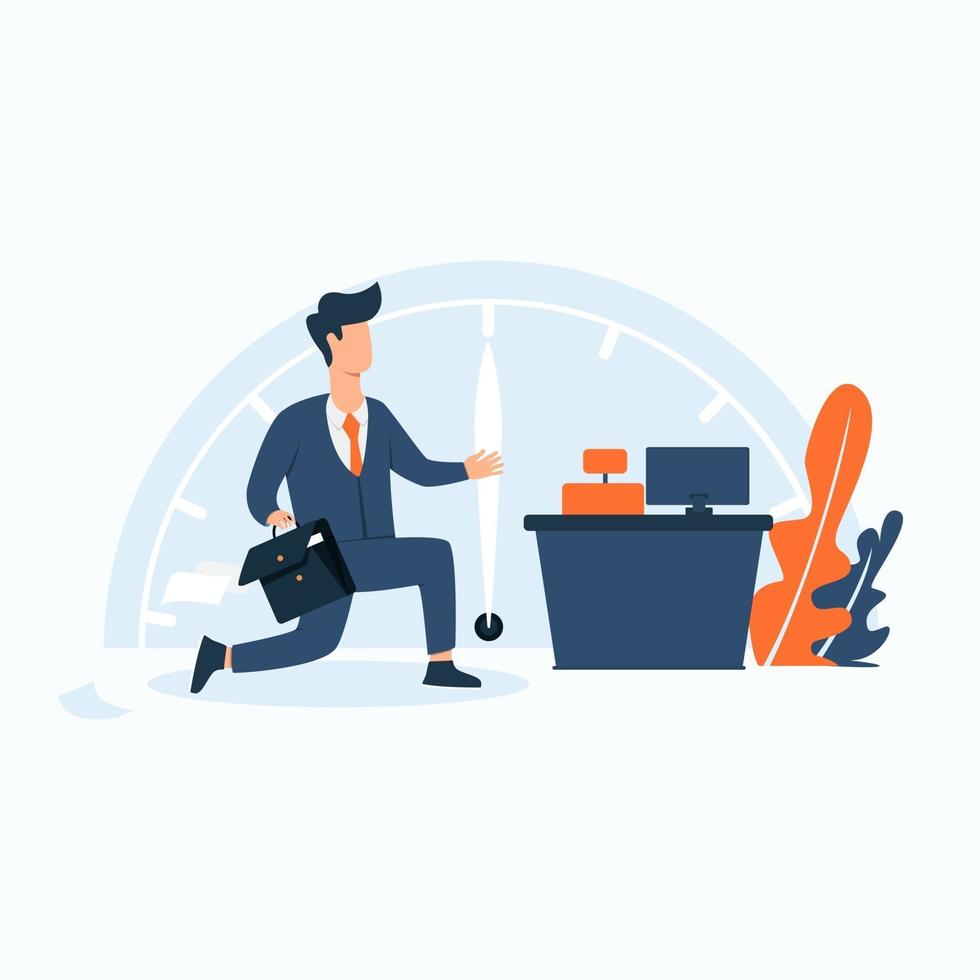 Finishing office time with big hurry illustration concept vector