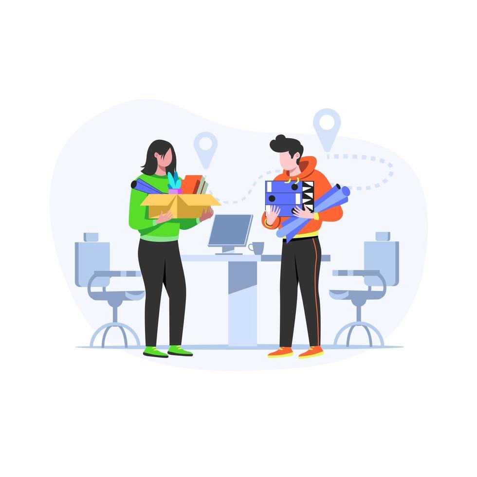 Office move helping each other illustration concept vector