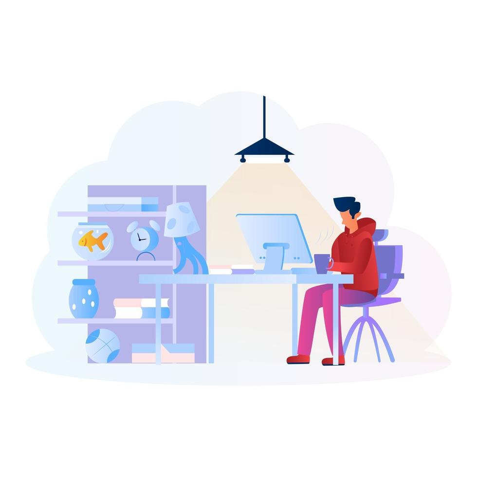 Man working on computer, Working from home concept illustration vector