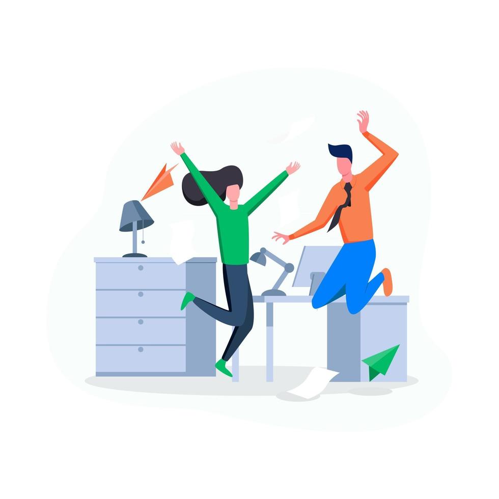 Office workers celebrating project success illustration concept vector