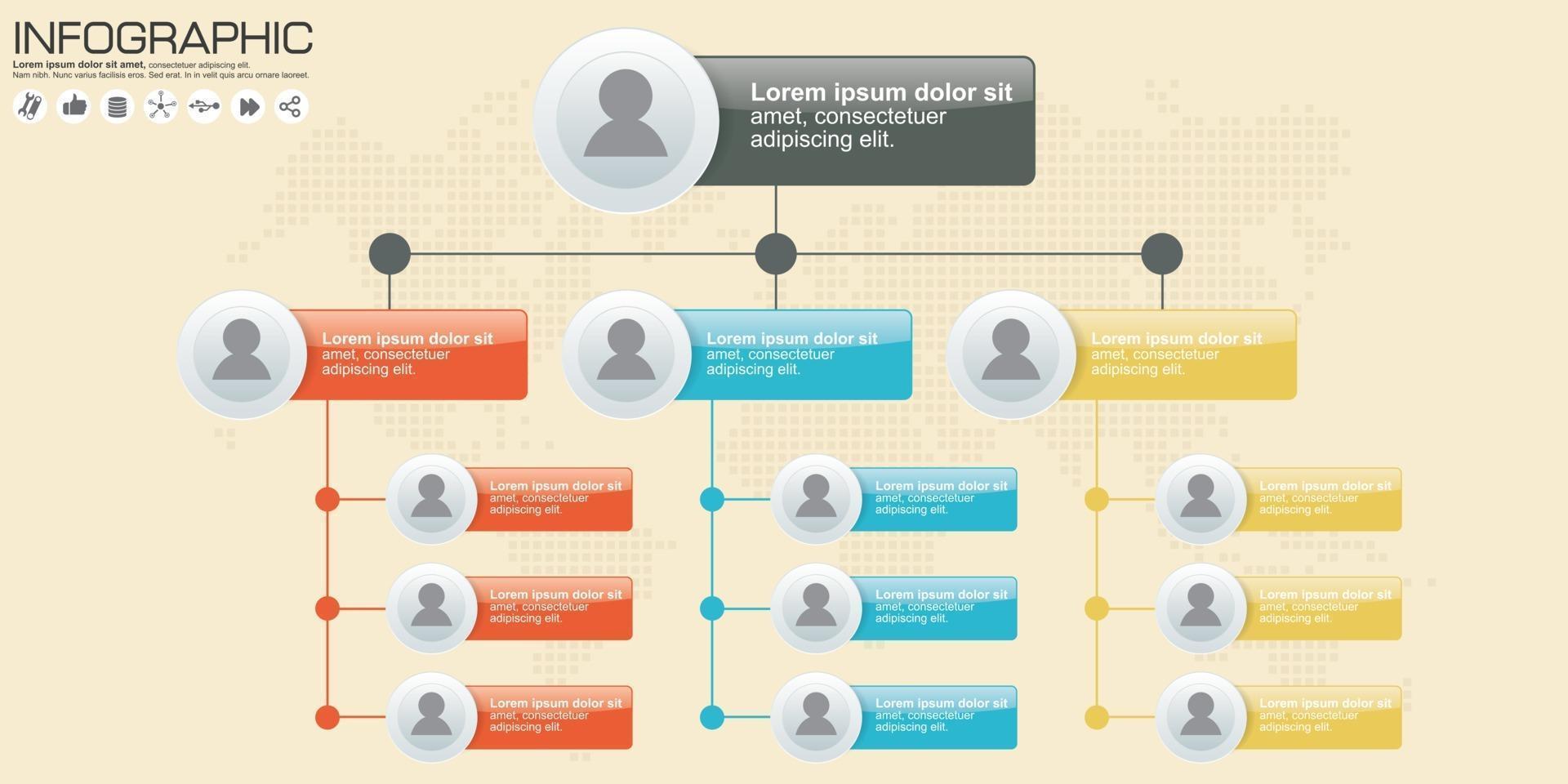 Corporate organization chart with people icons. Vector illustration.