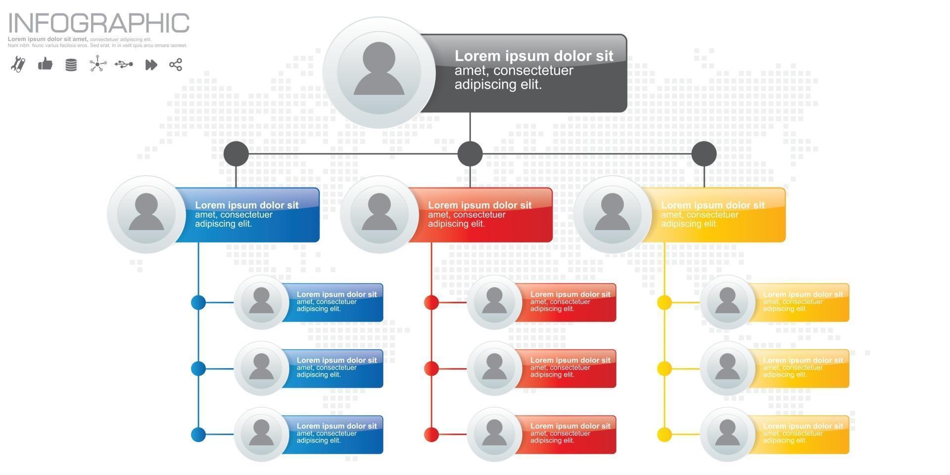 Corporate organization chart with people icons. Vector illustration.